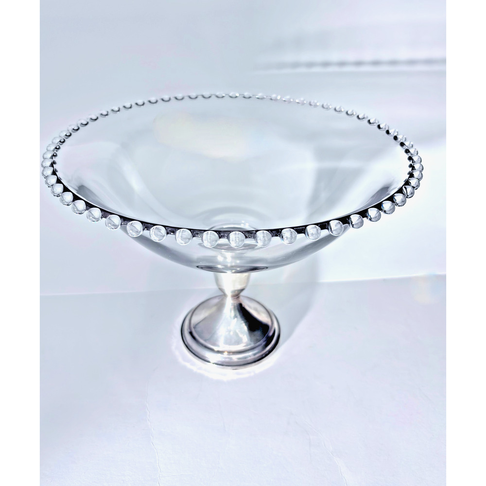 Imperial Candlewick Glass Compote Bowl Sterling Silver Weighted Pedestal